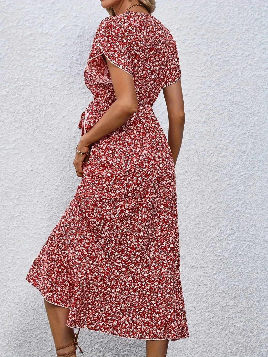 Printed Surplice Flutter Sleeve Midi Dress Casual Dresses - Tophatter Daily Deals