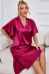 Satin Flutter Sleeve Side Slit V-Neck Night Dress Sleep Dresses - Tophatter Daily Deals