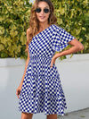 Checkered Single Shoulder Mini Dress Casual Dresses - Tophatter Daily Deals