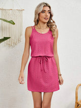 Eyelet Scoop Neck Sleeveless Dress Deep Rose Casual Dresses - Tophatter Daily Deals