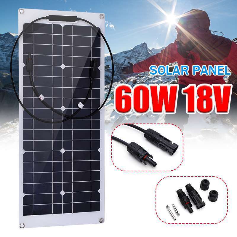 60W Monocrystalline Photovoltaic Solar Cell Power Board Outdoor Portable Emergency Black 0 - Tophatter Daily Deals