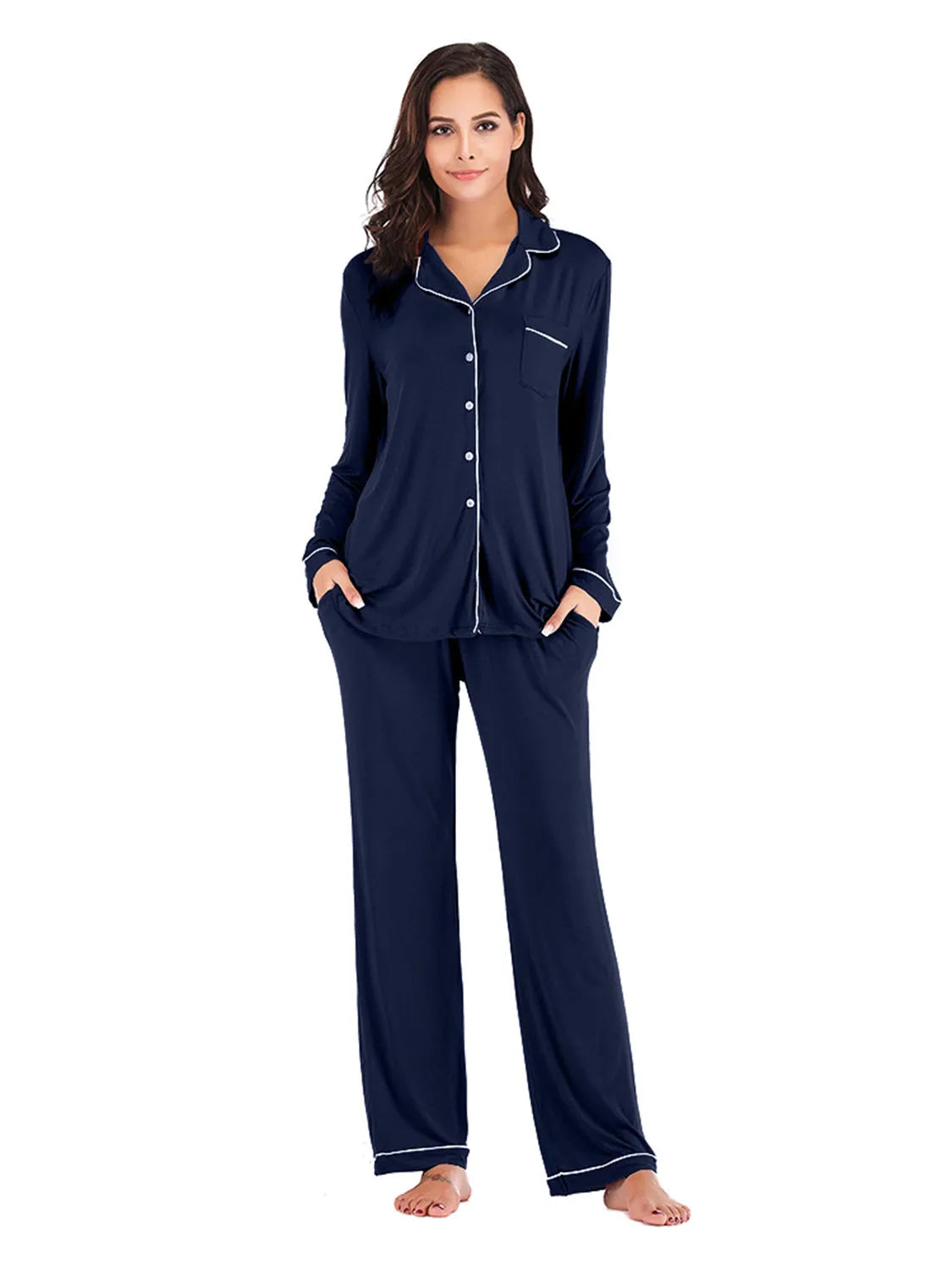 Collared Neck Long Sleeve Loungewear Set with Pockets Loungewear Sets Apparel & Accessories Fast Shipping Free Shipping H#Y HOT DEALS HOME PAGE Lingerie Lingerie Sleepwear Loungewear Loungewear Sets New Deals sexy lingerie Ship From Overseas Ship from USA USA USA STOCK - Tophatter Daily Deals And Savings