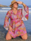 Plus Size Ruched Printed Long Sleeve Dress Scarlet Casual Dresses - Tophatter Daily Deals