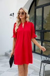 Notched Neck Flounce Sleeve Mini Dress Casual Dresses - Tophatter Daily Deals