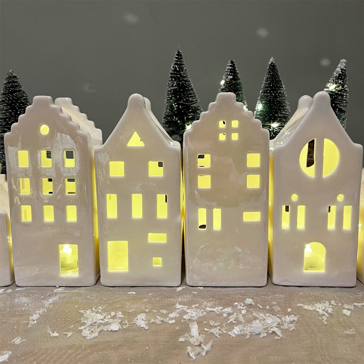 15cm White Ceramic LED Christmas House | Light-Up Ornament | Design Varies LED Light - Tophatter Daily Deals