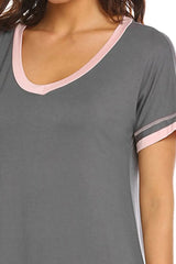 Contrast Trim Short Sleeve Lounge Dress Sleep Dresses - Tophatter Daily Deals