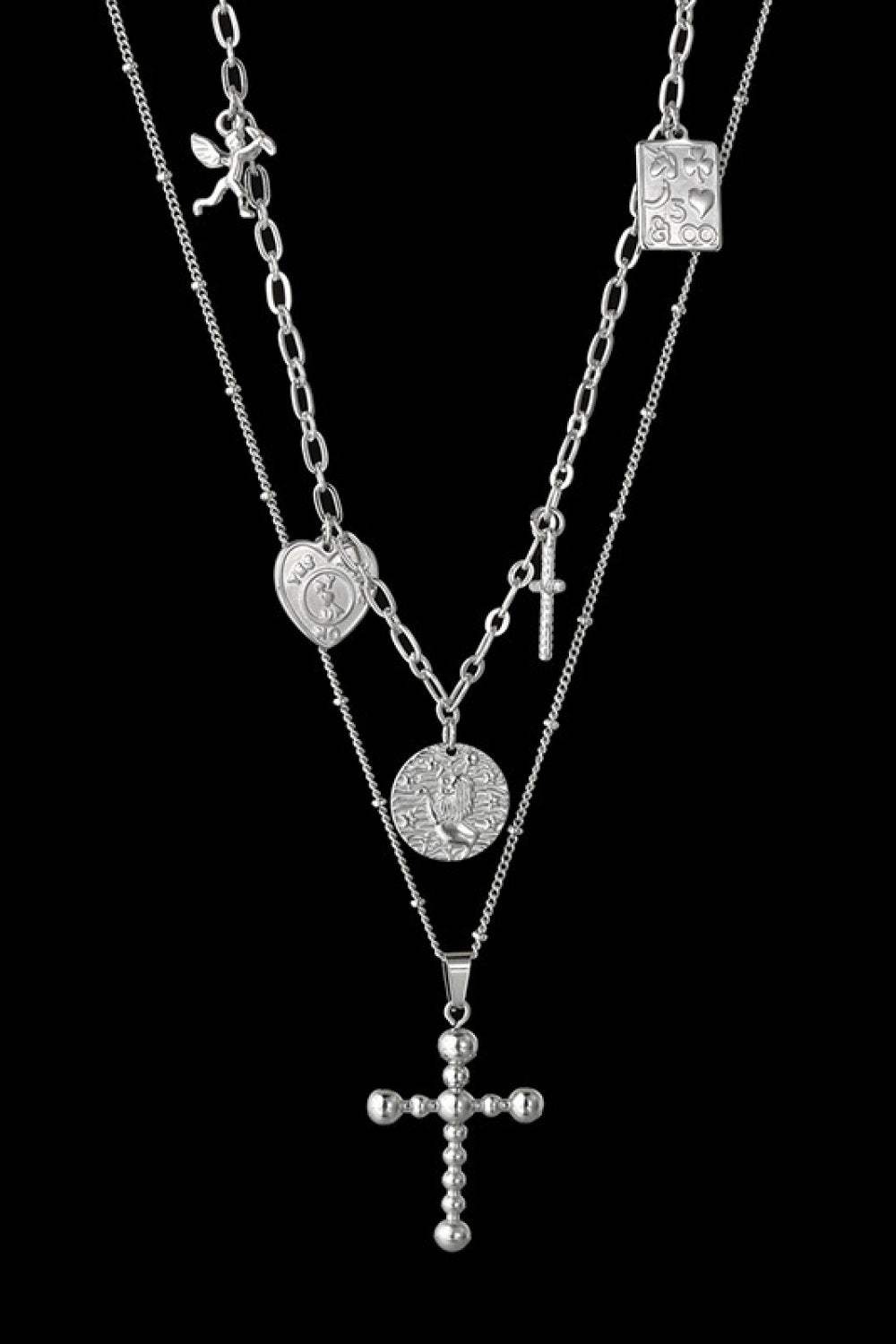 Stainless Steel Antique Coins & Cross Necklace Silver One Size Necklaces - Tophatter Daily Deals