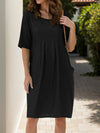 Full Size Round Neck Half Sleeve Dress with Pockets Casual Dresses - Tophatter Daily Deals