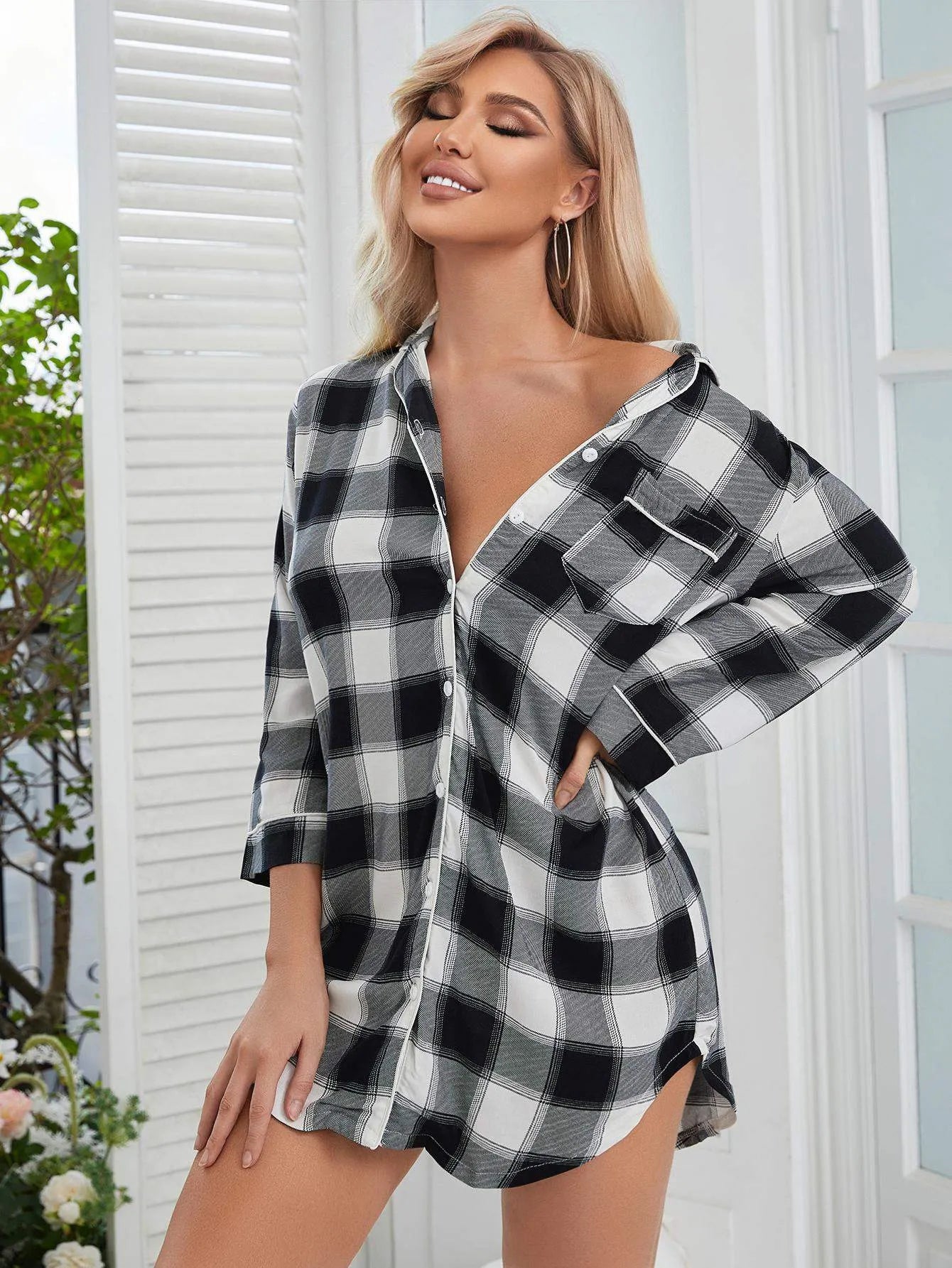 Plaid Lapel Collar Shirt Dress Sleep Dresses - Tophatter Daily Deals