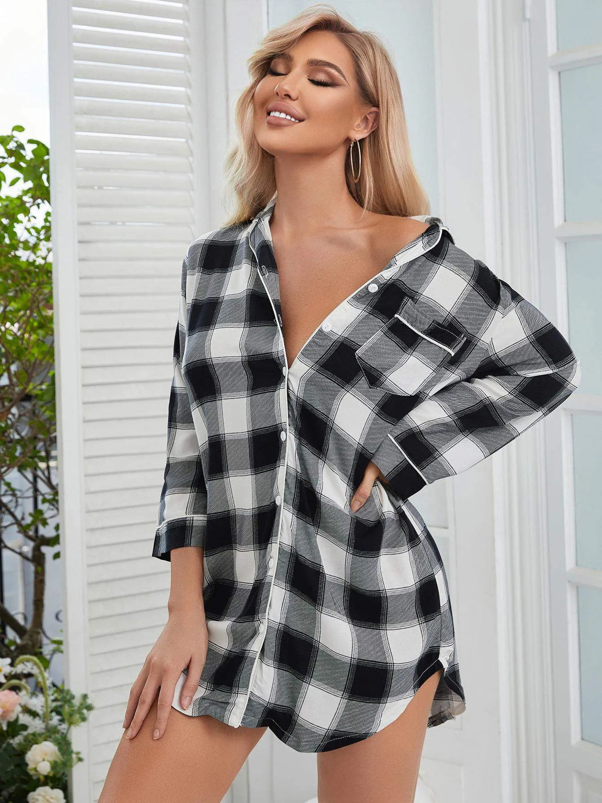 Plaid Lapel Collar Shirt Dress Sleep Dresses - Tophatter Daily Deals