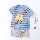 Boys And Girls Summer T-shirt Half Sleeve Suit Shorts Thin Blue Stripe Car 0 - Tophatter Daily Deals