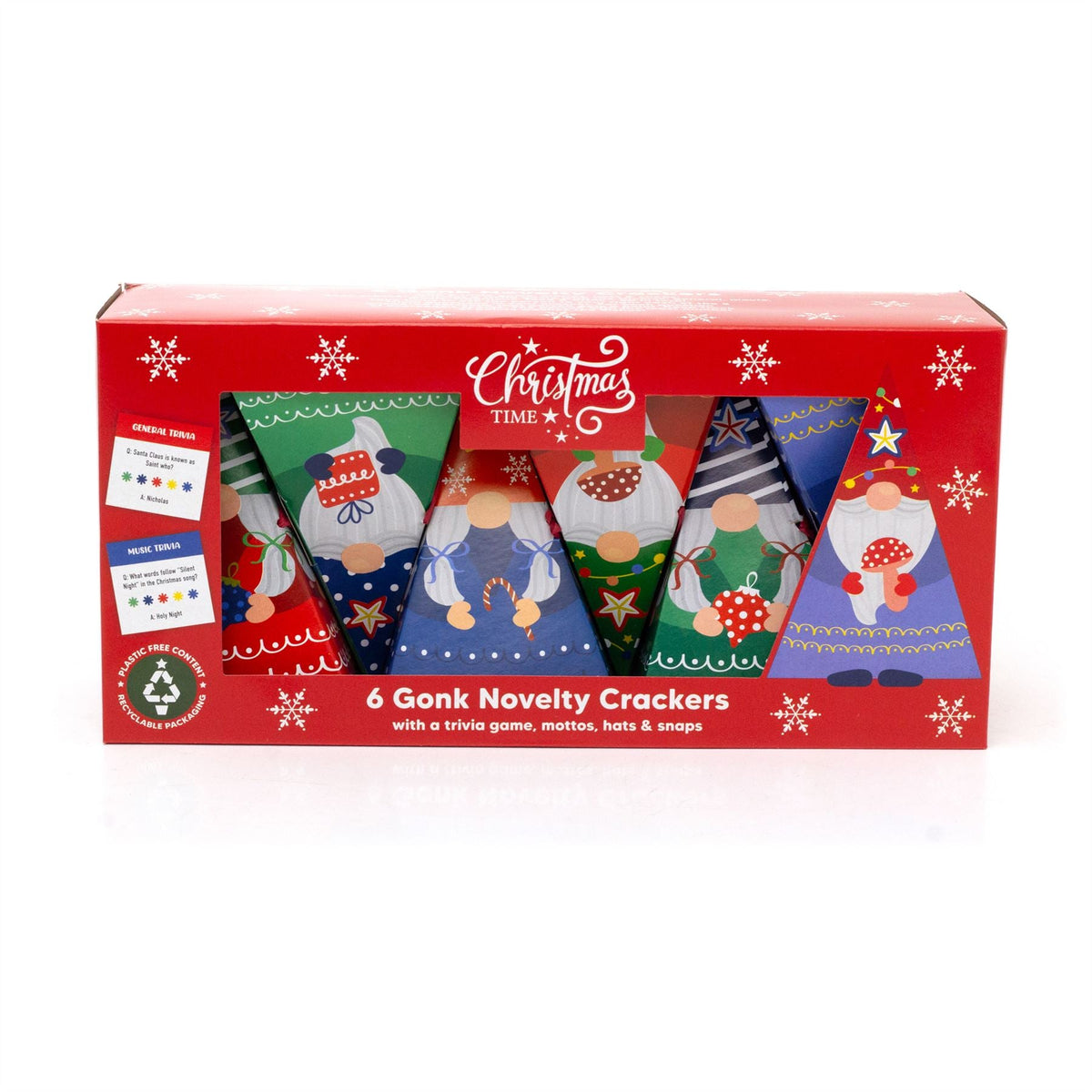 Gonk Pyramid Christmas Crackers | Set of 6 Novelty Family Crackers & Trivia Game Christmas Cracker - Tophatter Daily Deals
