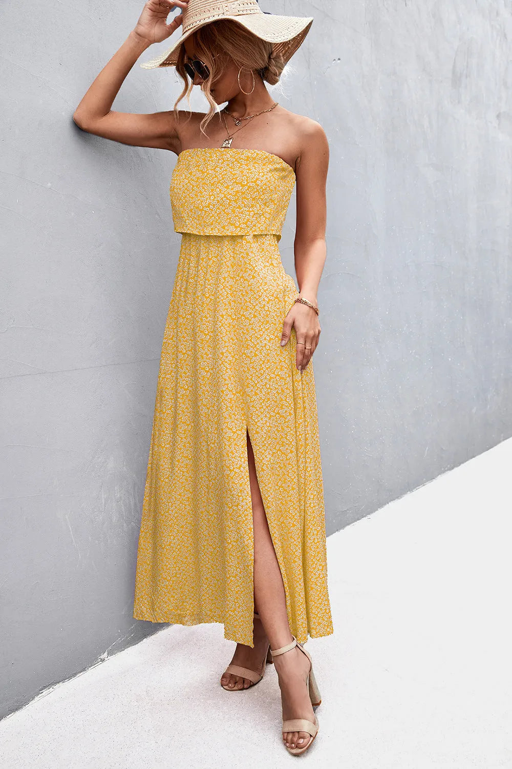 Strapless Split Maxi Dress Casual Dresses - Tophatter Daily Deals