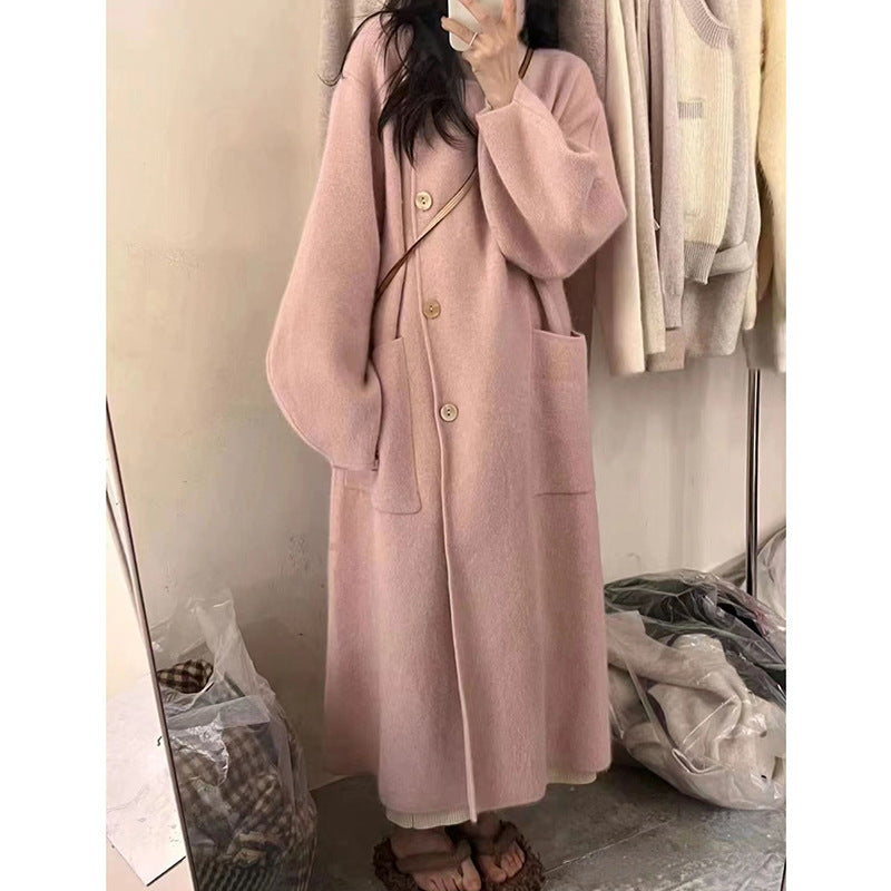 Warm Cozy Womens Wool Midlength Overcoat - Turtleneck Knit Pink Free Size 3D Changing Face Moving Picture Frame - Tophatter Daily Deals