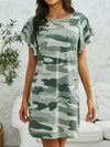 Camouflage Round Neck Short Sleeve Mini Dress Green Camouflage Casual Dresses - Tophatter Daily Deals