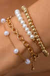 Gold Plated Chain Pearl Beaded 4Pcs Minimalist Bracelet Set Bracelets - Tophatter Daily Deals