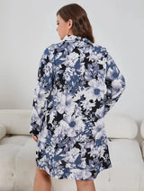Plus Size Floral Lapel Collar Long Sleeve Night Dress Sleep Dresses - Tophatter Daily Deals