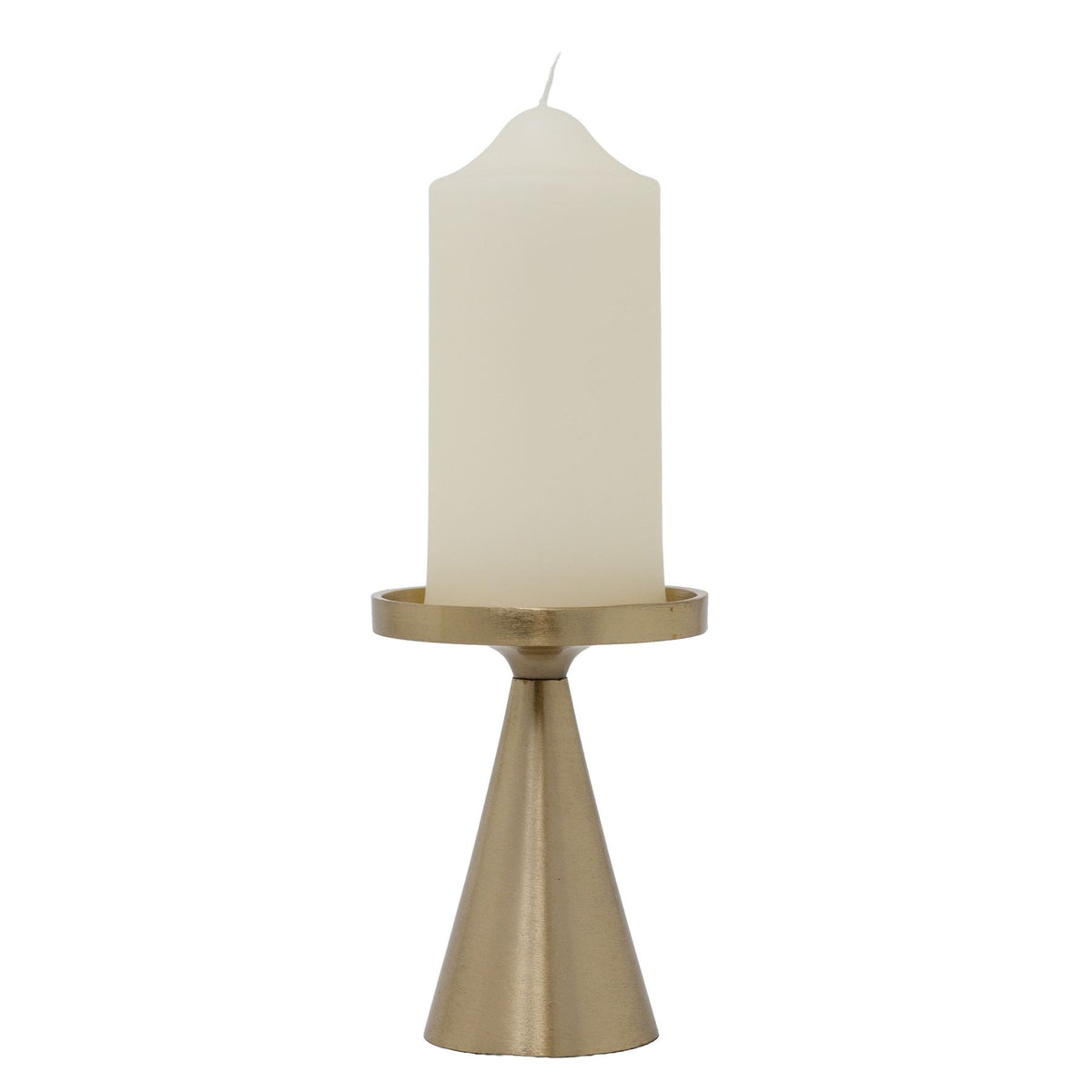 Gold Metal Candle Holder for Pillar Candles | Modern Brass Effect Candlestick Candle Holder - Tophatter Daily Deals