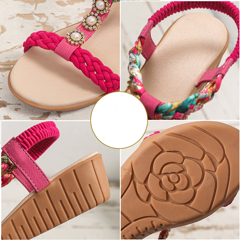 Bohemian Braided Sandals Summer Beach Shoes Women 4 - Tophatter Daily Deals