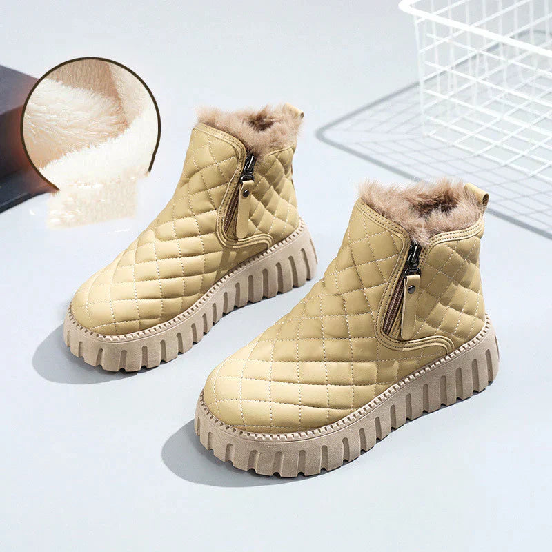 Warm Cozy Women's Ankle Boots – Quilted Faux Fur, Winter Khaki - Tophatter Daily Deals