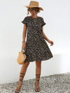 Frill Floral Round Neck Short Sleeve Tiered Dress Casual Dresses - Tophatter Daily Deals