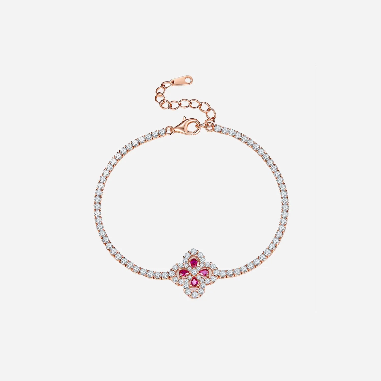 Lab-Grown Ruby 925 Sterling Silver Flower Shape Bracelet Deep Rose One Size Bracelets - Tophatter Daily Deals