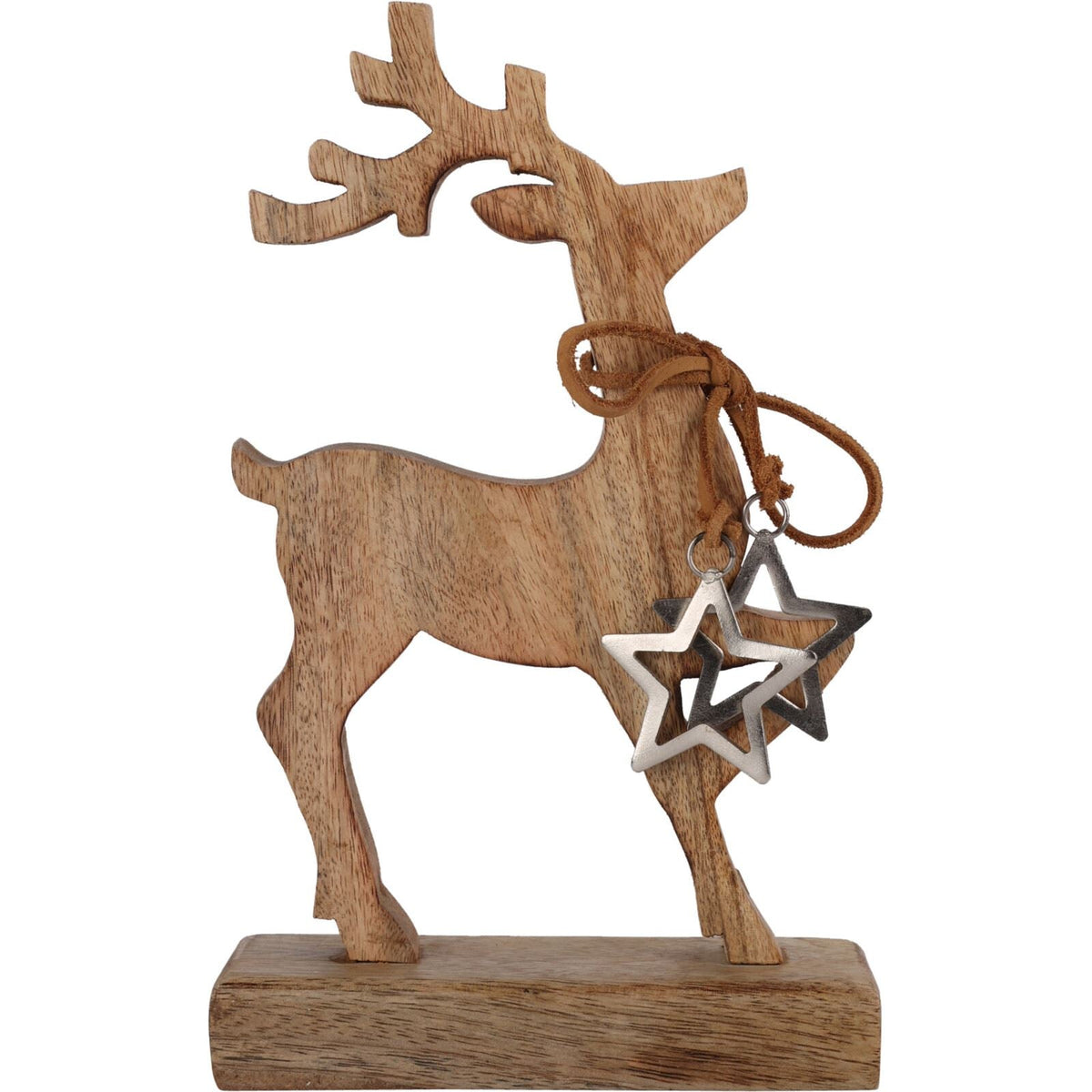 Rustic Wooden Reindeer Ornament | Christmas Deer Sculpture on Wooden Base - 26cm Ornament - Tophatter Daily Deals