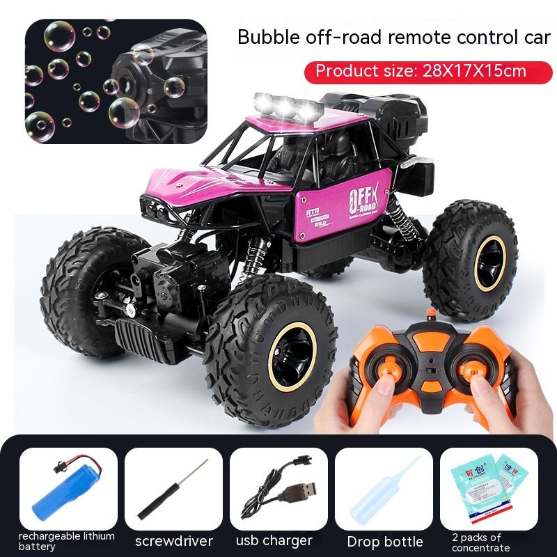 Alloy Four-wheel Drive Off-road Vehicle Remote Control Car Bubble Machine Toy Car Pink 0 - Tophatter Daily Deals