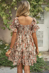 Smocked Printed Flounce Sleeve Mini Dress Casual Dresses - Tophatter Daily Deals