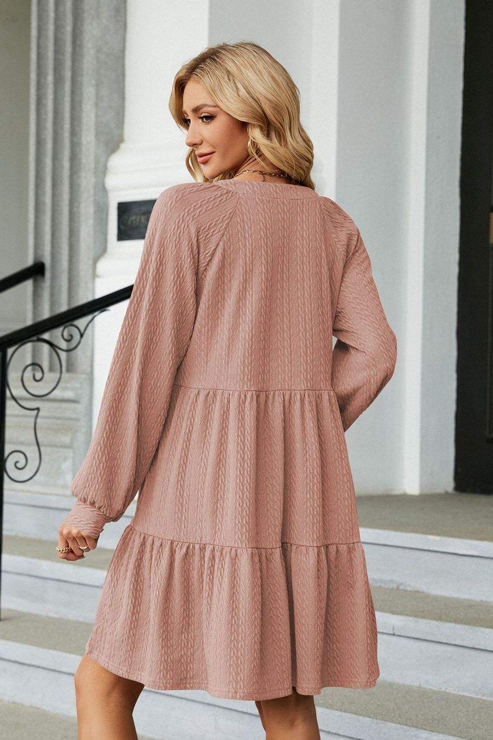 Notched Neck Long Sleeve Mini Dress - Tophatter Deals and Online Shopping - Electronics, Jewelry, Beauty, Health, Gadgets, Fashion - Tophatter's Discounts & Offers - tophatters - tophatters.co