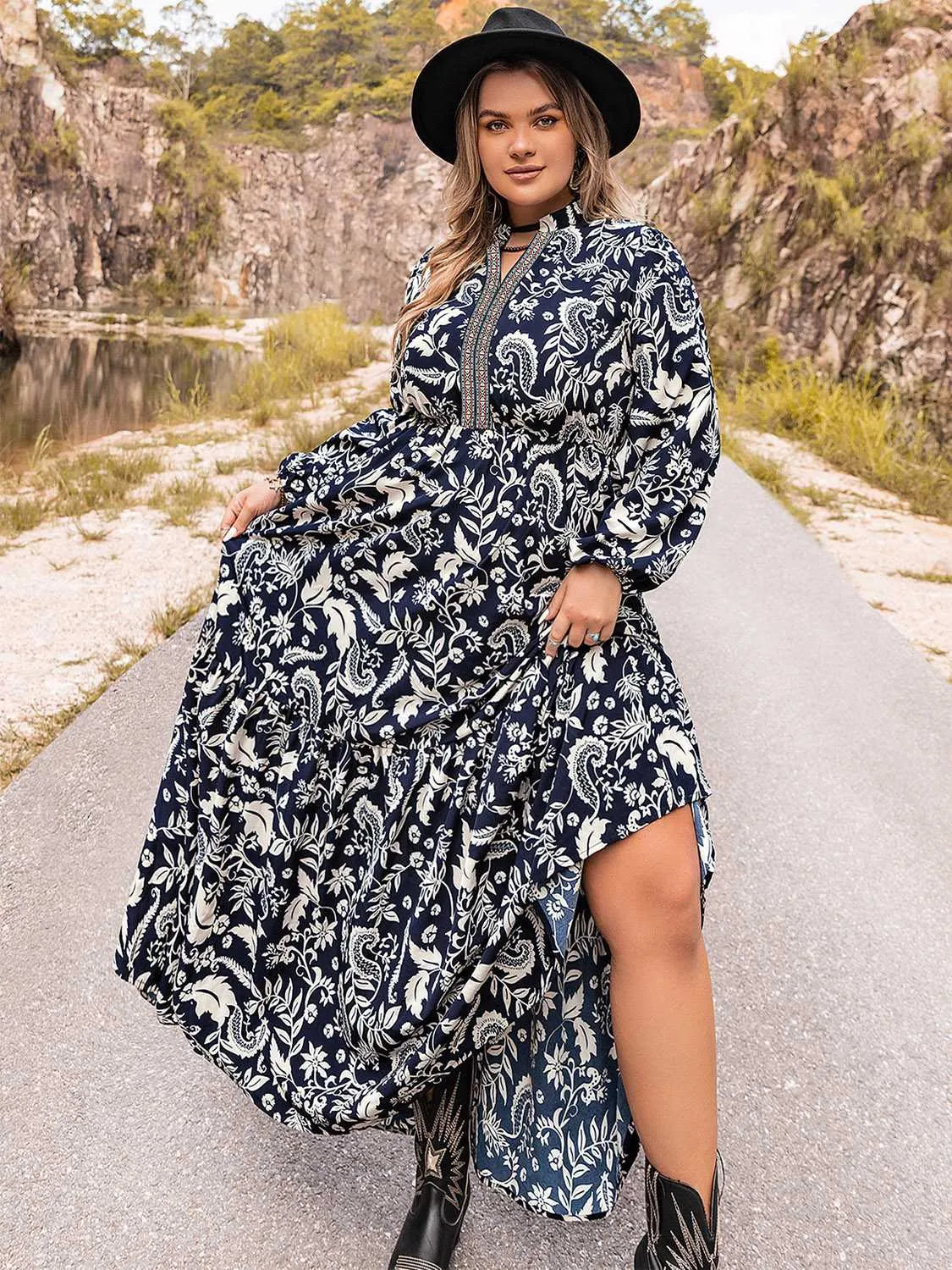 Plus Size Long Sleeve Maxi Dress Dark Navy Casual Dresses - Tophatter Daily Deals