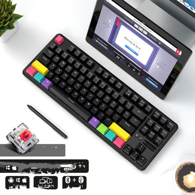 Blackmail k870t wireless Bluetooth wired dual mode mechanical keyboard 87 key RGB office game mobile phone tablet 5A 0 - Tophatter Daily Deals