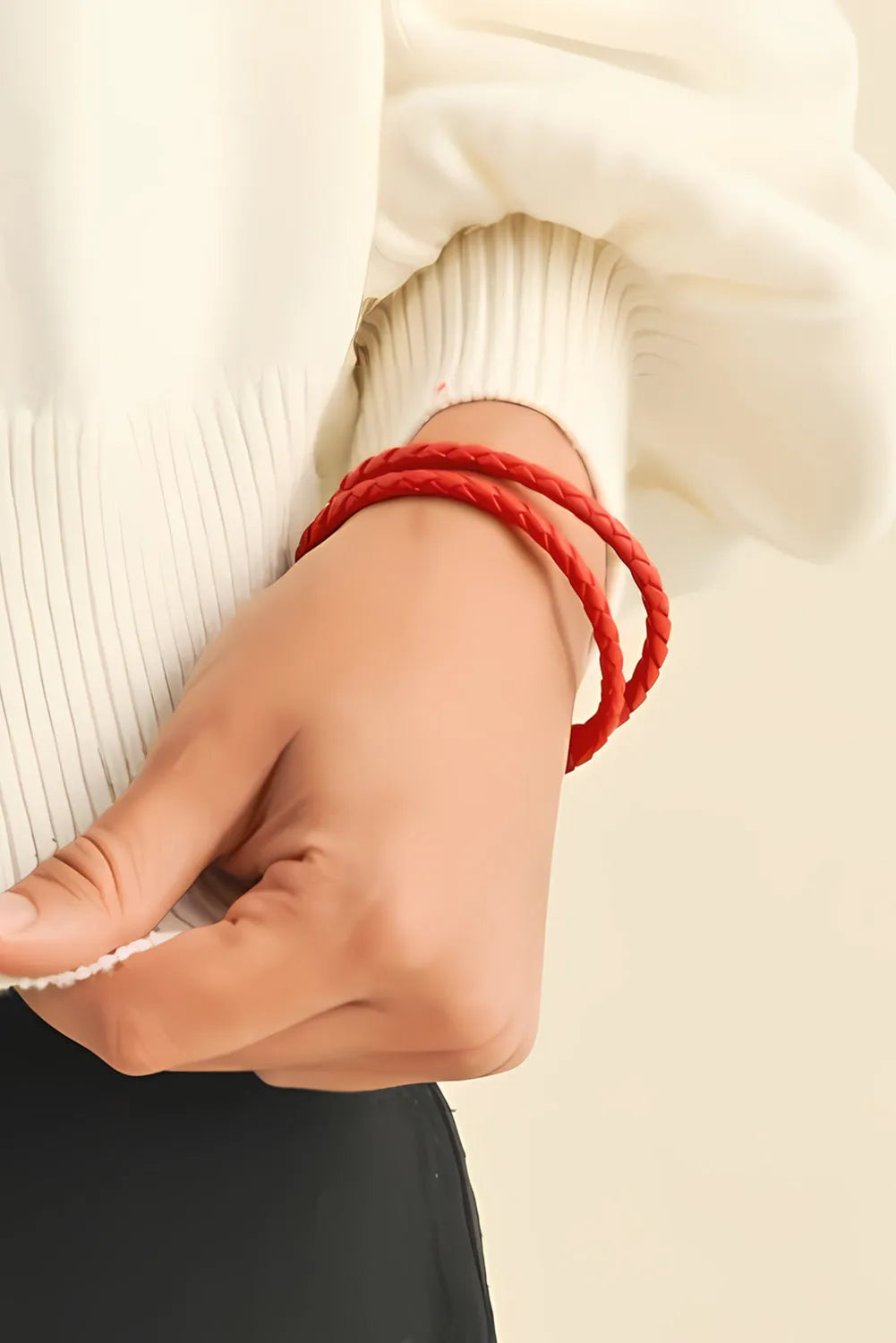 Red Clay Metal Decor PU Leather Braided Bracelet Bracelets - Tophatter Daily Deals