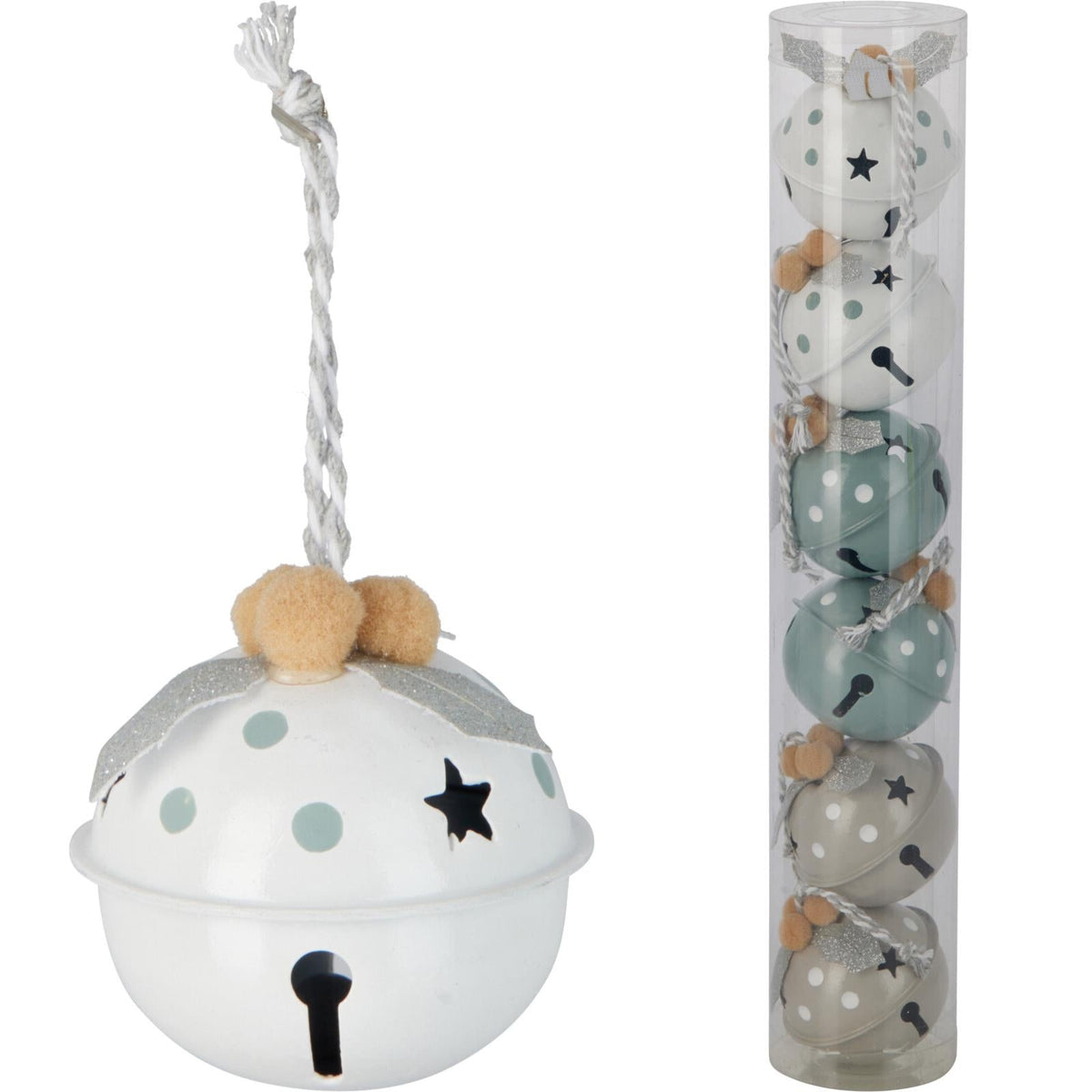 Set of 6 Baubles Pastel Jingle Bells | Christmas Tree Hanging Ornaments - 4cm Baubles - Tophatter Daily Deals