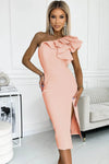 Ruffled One-Shoulder Slit Dress Blush Pink Cocktail Dresses - Tophatter Daily Deals