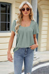 Eyelet Square Neck Short Sleeve T-Shirt Gum Leaf Women's T-Shirts - Tophatter Daily Deals