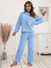 Teddy Long Sleeve Top and Pants Lounge Set Light Blue Loungewear Sets - Tophatter Daily Deals