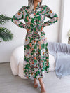 Tied Printed Long Sleeve Midi Dress Green Casual Dresses - Tophatter Daily Deals