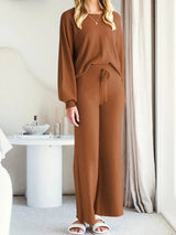Long Sleeve Lounge Top and Drawstring Pants Set Loungewear Sets - Tophatter Daily Deals