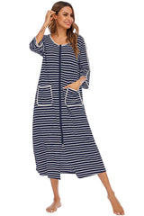 Round Neck Three-Quarter Sleeve Midi Night Dress Sleep Dresses - Tophatter Daily Deals