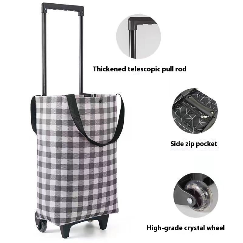 Bold Trolley Shopping Cart Foldable Household Gray Plaid 0 - Tophatter Daily Deals