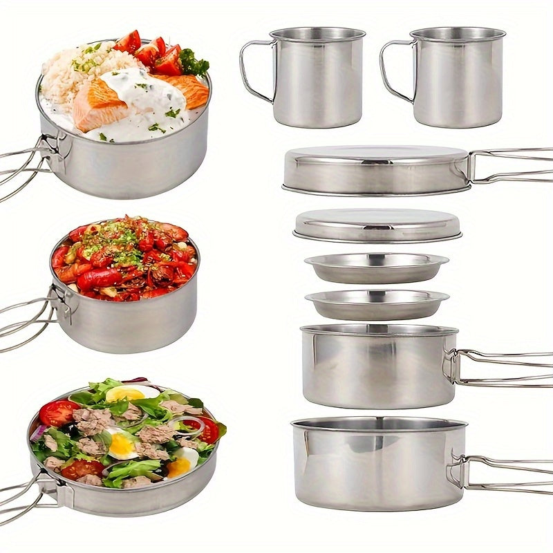 Camping Cookware Set Stainless Steel (8pcs) Camp Cooking - Tophatter Daily Deals