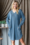 Heimish Ribbed Long Sleeve Hooded Dress Dk Denim Casual Dresses - Tophatter Daily Deals