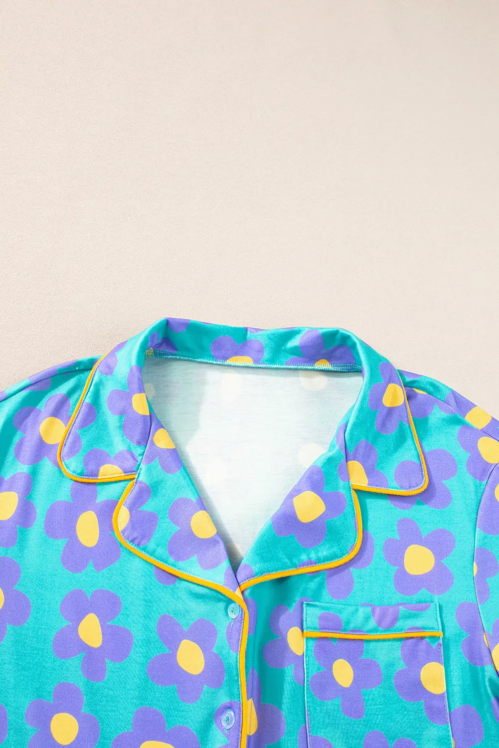 Green Flower Print Short Sleeve Shirt Pajamas Set Loungewear & Sleepwear/Sleepwear - Tophatter Daily Deals