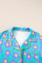 Green Flower Print Short Sleeve Shirt Pajamas Set Loungewear & Sleepwear/Sleepwear - Tophatter Daily Deals