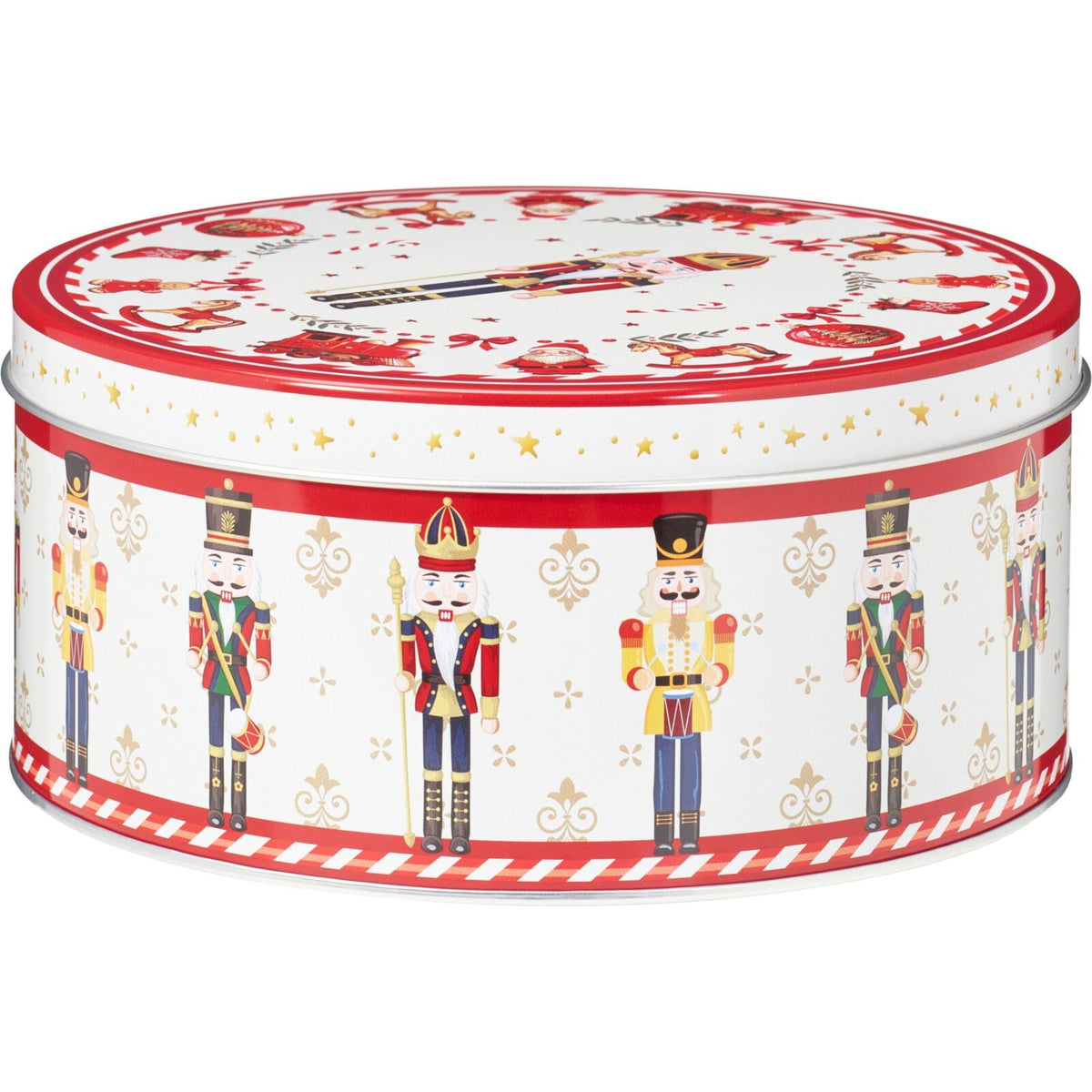 Set of 3 Traditional Christmas Storage Tins | 3-piece Round Kitchen Nesting Tins Biscuit Tin - Tophatter Daily Deals