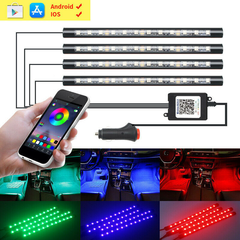 Auto LED RGB Interior Atmosphere Strip Light Decorative Foot Lamp With USB Wireless Remote Music Control Multiple Modes For Car 5 - Tophatter Daily Deals