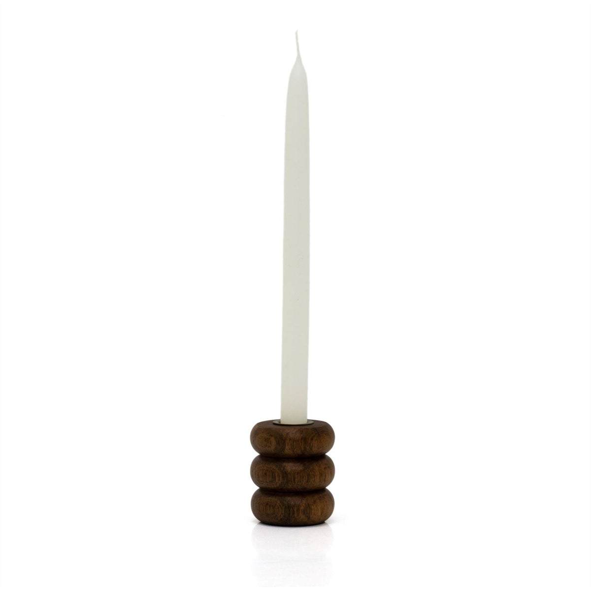 Walnut Ribbed Wooden Candlestick | Rustic Candle Holder for Taper Candles - 7cm Candlestick - Tophatter Daily Deals