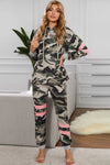 Camouflage Contrast Detail Hoodie and Joggers Lounge Set Camouflage Loungewear Sets - Tophatter Daily Deals