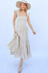 And The Why Linen Striped Ruffle Dress NATURAL Casual Dresses - Tophatter Daily Deals